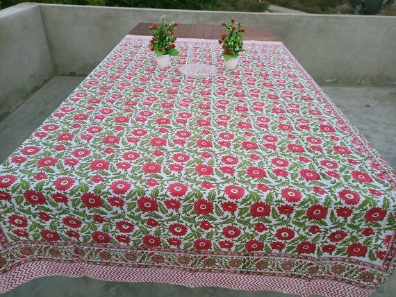 Indian Tablecloths, Floral Table Cover, Tablecloth Block Printed, Dinning Tablecloth, 6-10 Seated... | Etsy (US)