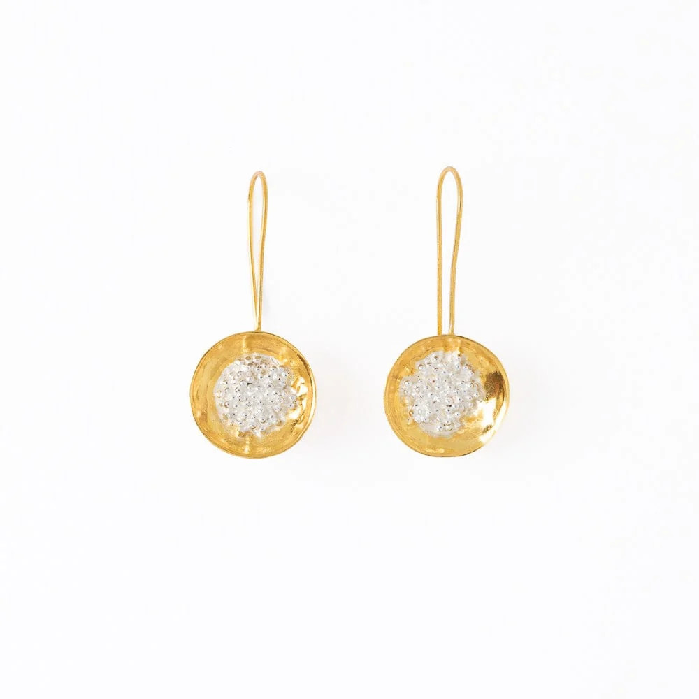 Bobbi Hammered Disc With Clusters Earrings 18k Gold + Silver | INK+ALLOY