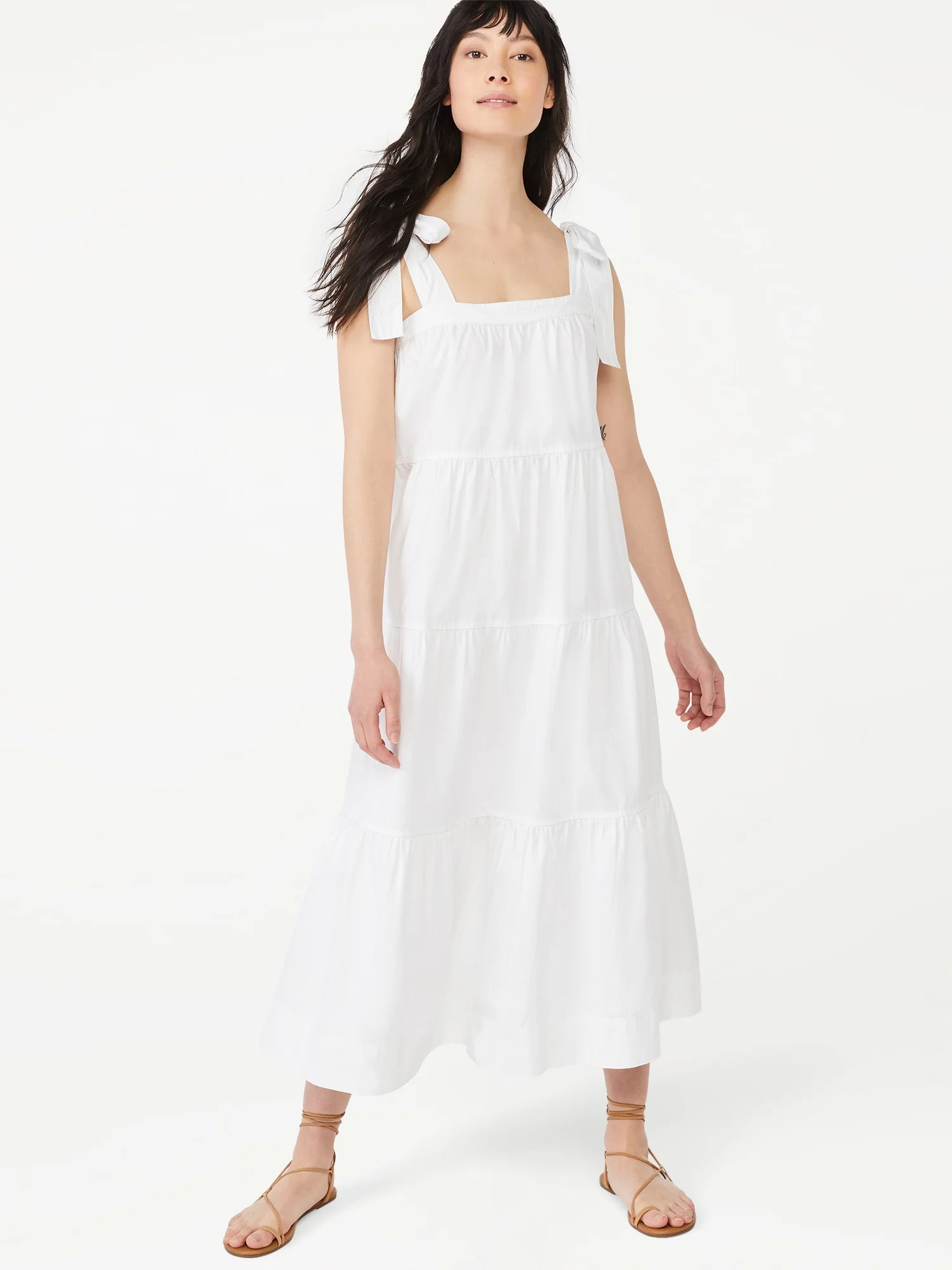Free Assembly Women's Tie Shoulder Tiered Maxi Dress | Walmart (US)