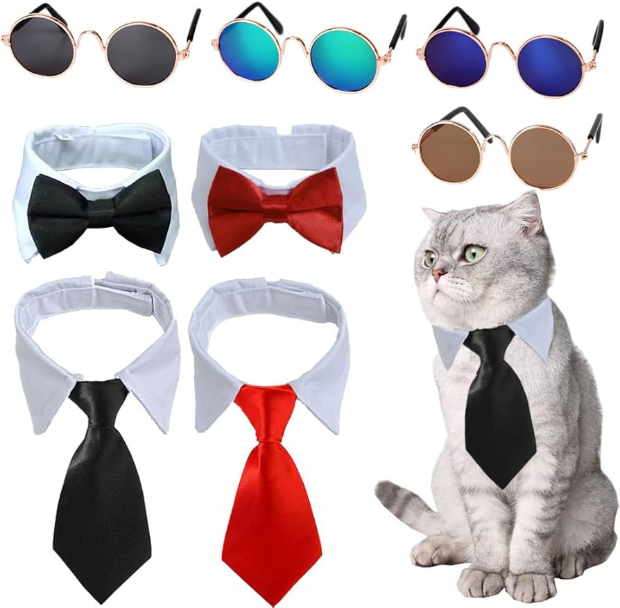 8 Pieces Pets Dog Cat Bowtie Pet Sunglasses Pet Costume Adjustable Formal Necktie Collar for Cats... | Amazon (US)