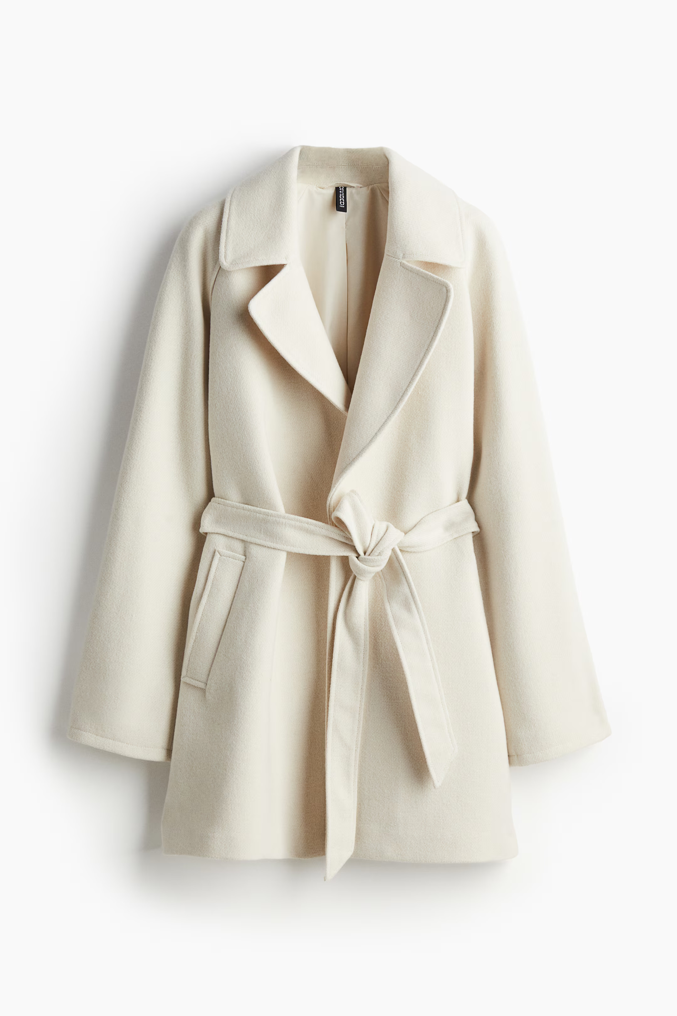 Tie-belt felted coat - V-neck - Long sleeve - Cream - Ladies | H&M GB | H&M (UK, MY, IN, SG, PH, TW, HK)