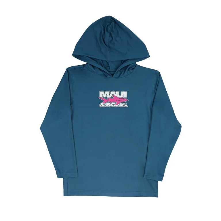 Maui and Sons Boys Hooded LS Sunshirt, Fish Out of Water Graphic Tee, Navy, Poolside UV Top | Walmart (US)
