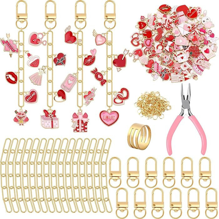AUGSUN 189Pcs Valentines Keychain Making Kit, Valentines Day Charm Jewelry Chain Making Crafts, 6... | Amazon (US)