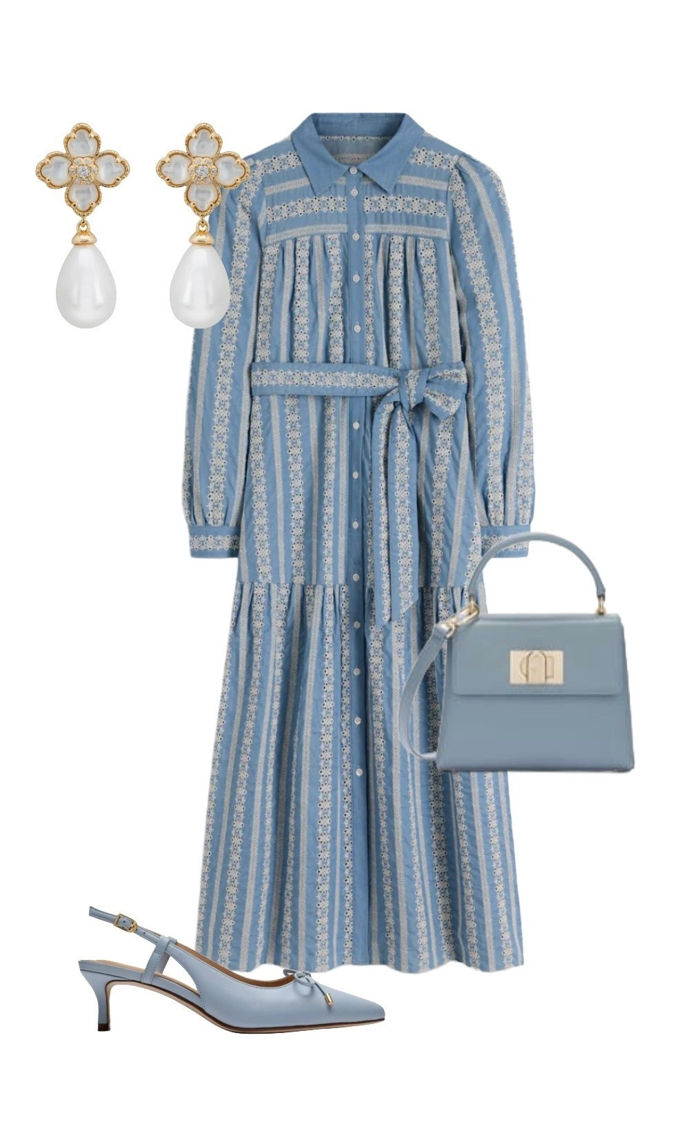 
Picture a Sunday lunch for Mother’s Day at a smart / casual restaurant in the countryside or an elegant afternoon tea & you can see yourself on this outfit...But then, this blue, broderie stripe dress would go anywhere! Style up with a top handle bag, kitten heels and pearl drop earrings or dress down with trainers / sneakers for a trip to a National Trust garden on a fine spring day! 

Flower Clover Pearl and Mother of Pearl Drop Earrings in Gold Vermeil - Latelita at Wolf and Badger 

Ellie Blue Broderie Maxi Dress - Boden (15% off code on website)

Blue Leather 1927 Top Handle Bag - Furla at Farfetch 

Blue Leather Bow Kitten Heel Slingbacks - Clark’s at Marks & Spencer 


#LTKspringtrends #LTKuk #LTKspring