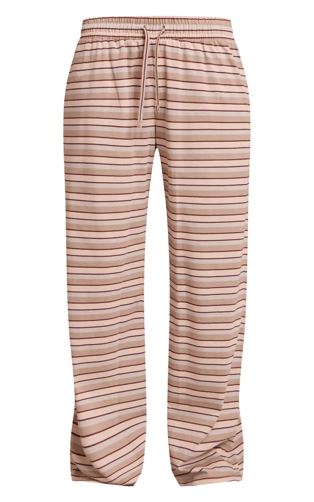 Light Brown Striped Wide Leg Drawstring Trousers | PrettyLittleThing US
