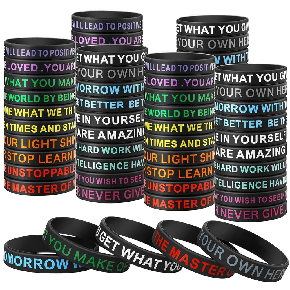 QEERBSIN Inspirational Silicone Bracelets Black Motivational Quote Rubber Wristbands | Amazon (US)