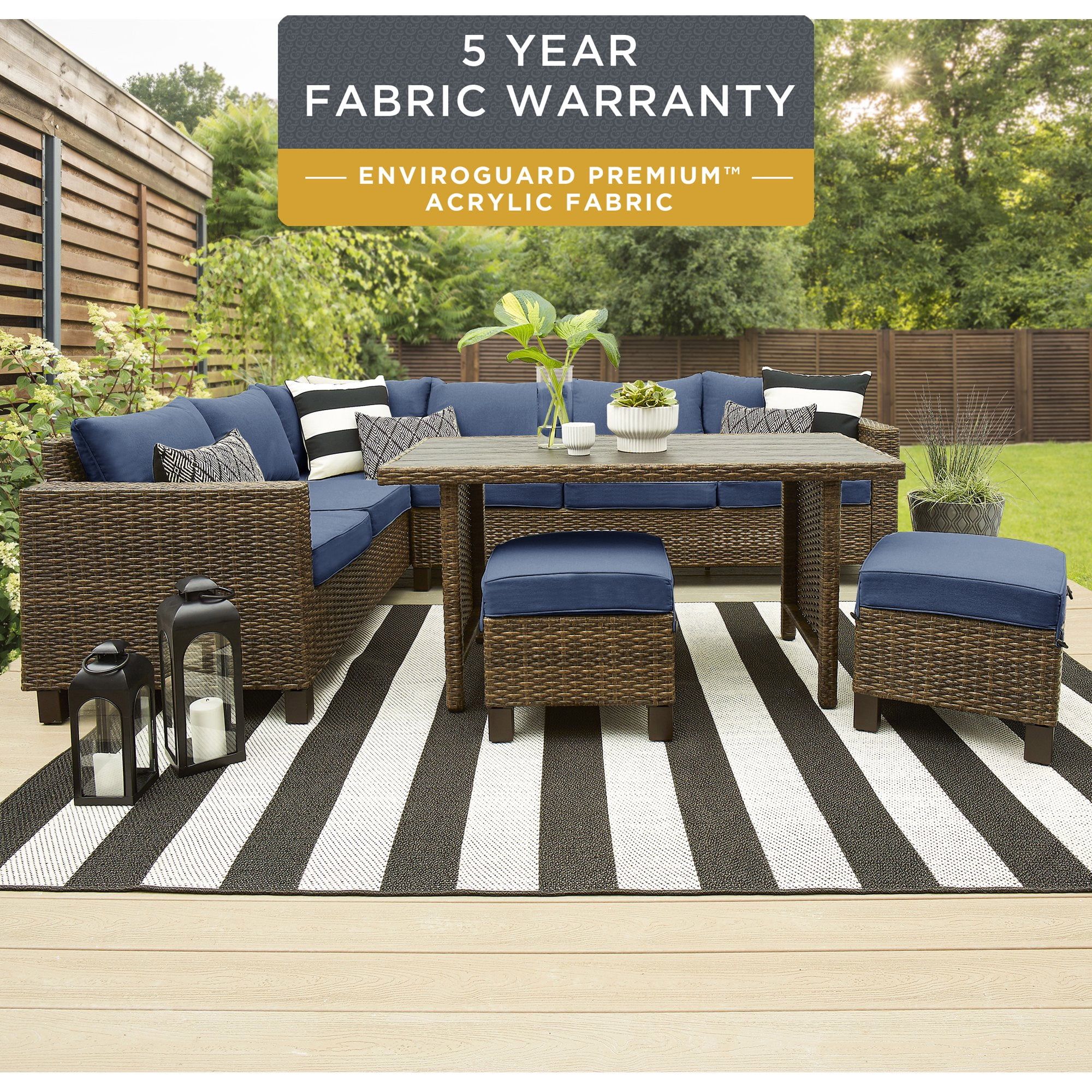 Better Homes & Gardens Brookbury 5-Piece Patio Wicker Dining Sectional Set- Navy | Walmart (US)