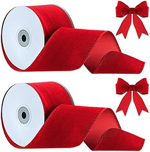 Lyrow Christmas Velvet Ribbon 2.5 Inches Christmas Velvet Satin Ribbon Vintage Wide Wired Edge Wr... | Amazon (US)