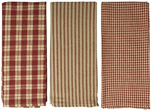 fillURbasket Burgundy Farmhouse Kitchen Towels Set of 3 Striped Buffalo Checked Plaid Dish Towels... | Amazon (US)