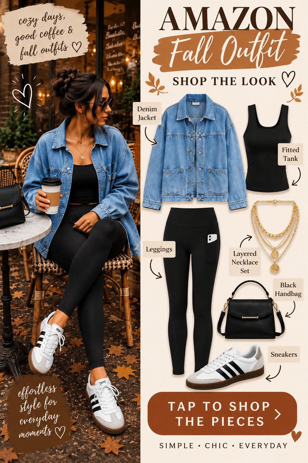 This is my kind of fall outfit 🍂🤎 Easy, comfy and put together without trying too hard.

A denim jacket + black leggings is one of those combos I’ll reach for over and over for coffee runs, errands, travel and casual days. Add a fitted tank, sneakers and a few simple accessories and you’re done. 🙌

I linked the pieces to recreate the look! 🤎

#LTKStyleTip #LTKFindsUnder50 #FallOutfit #CasualStyle #AmazonFashion #FallFashion #EverydayStyle 

 #LTKSeasonal #LTKU #LTKSaleAlert