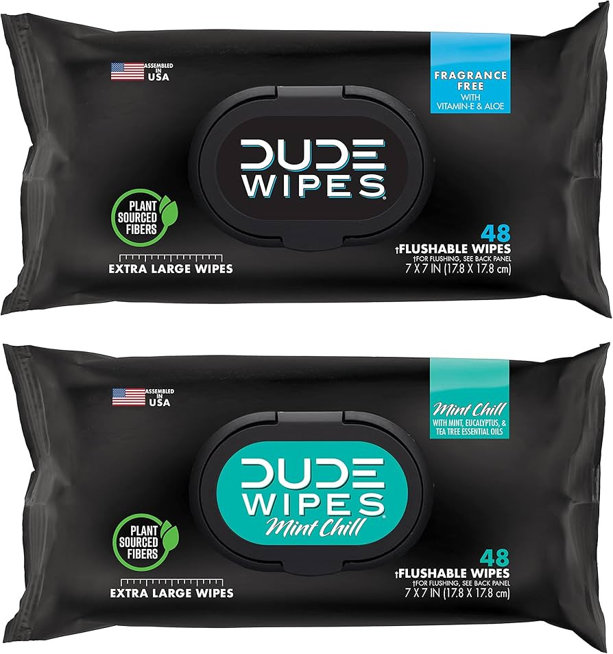 DUDE Wipes - Flushable Wipes - 2 Pack, 96 Wipes - Unscented (48ct) & Mint Chill (48ct) Extra-Larg... | Amazon (US)