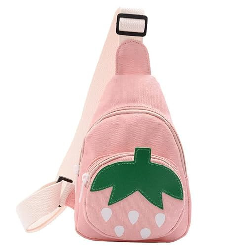 Hiflyer Pink Strawberry Sling Backpack, Small Backpack for Girls, Kawaii Bag, Lightweight Canvas, Adjustable Shoulder Strap, Zipper, 8x5x2 inches | Amazon (US)