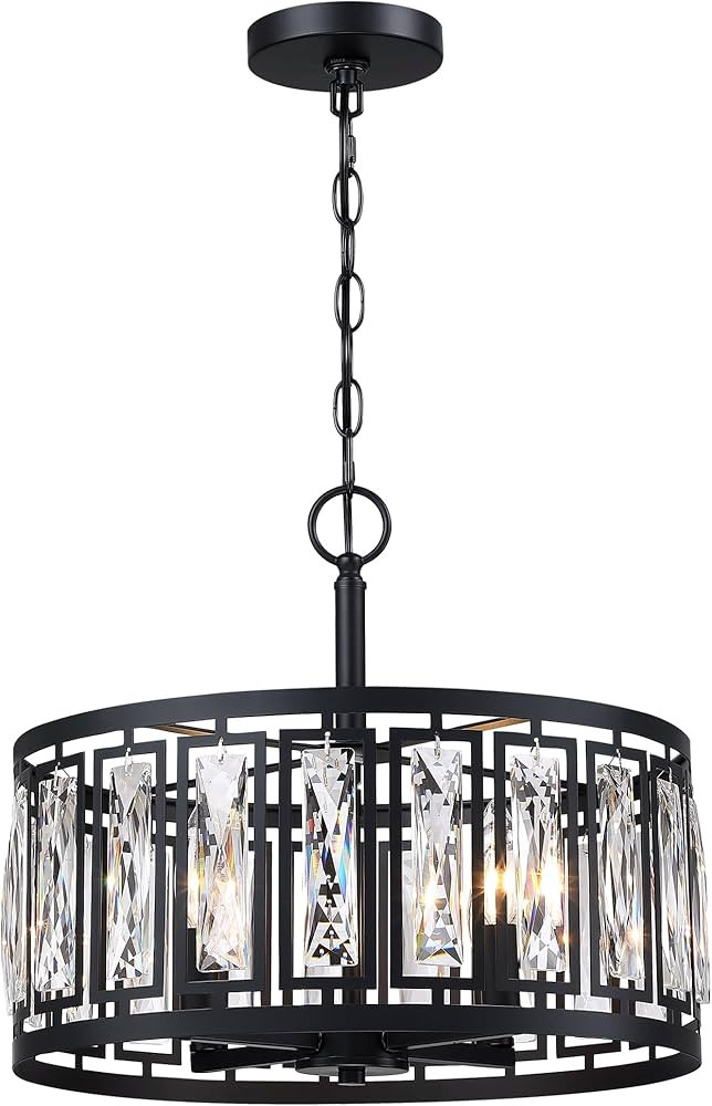 Modern Crystal Chandeliers, 4 Lights Black Pendant Lighting Fixture for Dining Room Adjustable Ha... | Amazon (US)