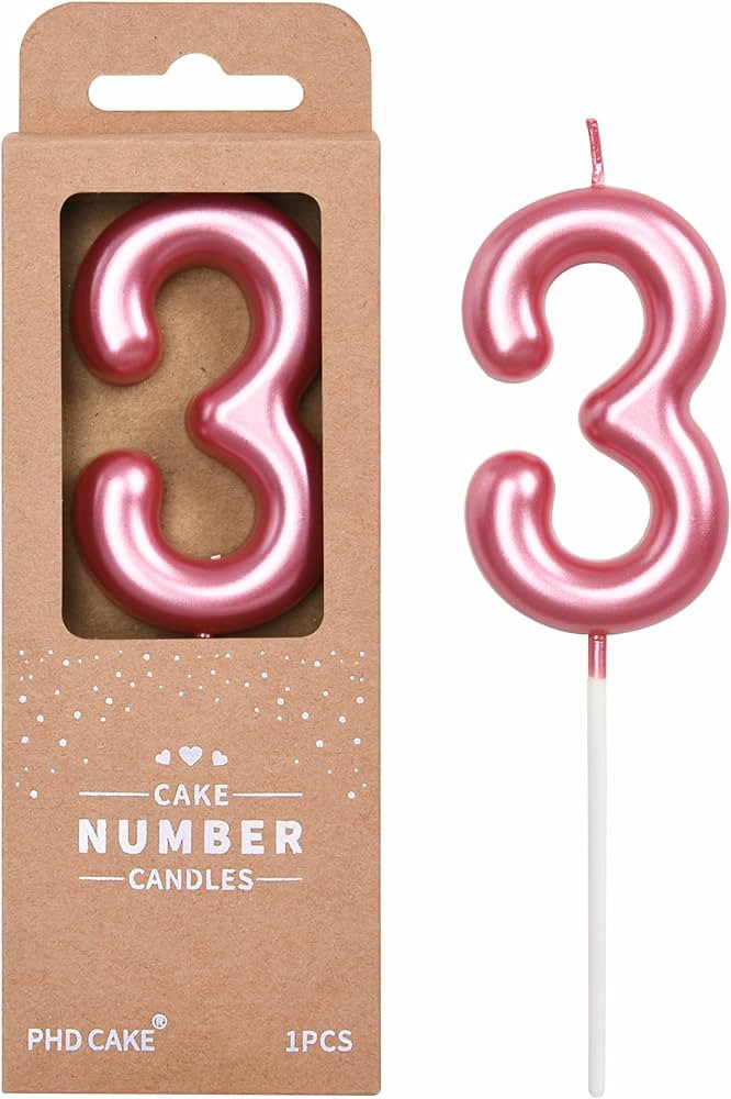 PHD CAKE 2.76 inch Classical Pink 3 Number Birthday Candles, Pink Number Candles, Cake Number Can... | Amazon (US)