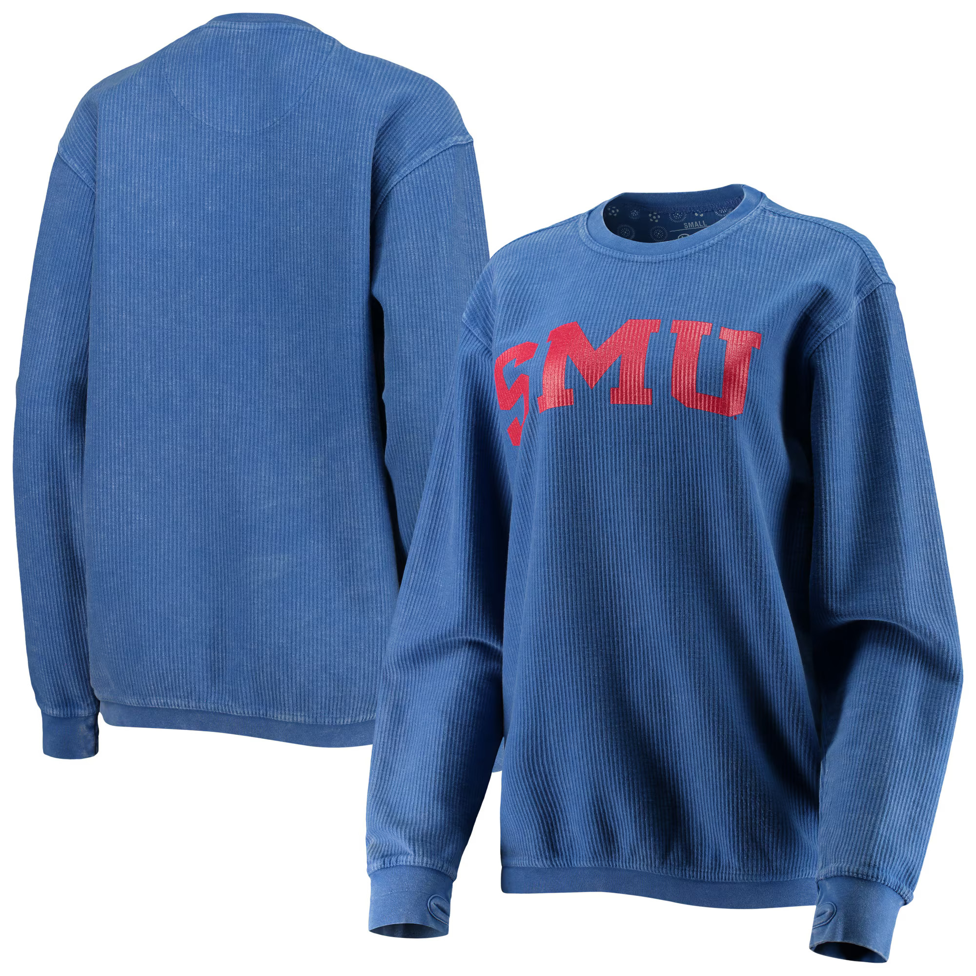 SMU Mustangs Pressbox Women's Comfy Cord Vintage Wash Basic Arch Pullover Sweatshirt - Royal | Fanatics