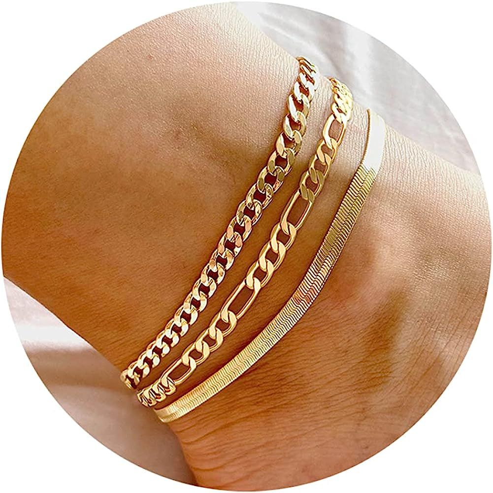 DEARMAY Gold Ankle Bracelets for Women, 14K Gold Anklets for Women Waterproof Cuban Link Anklets ... | Amazon (US)