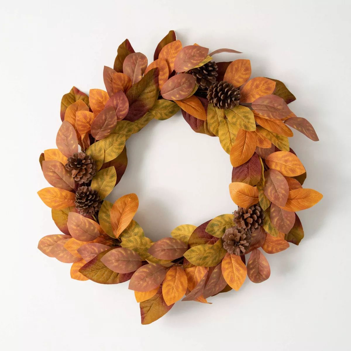 24"H Sullivans Fall Leaf Wreath For Front Door, Orange | Target