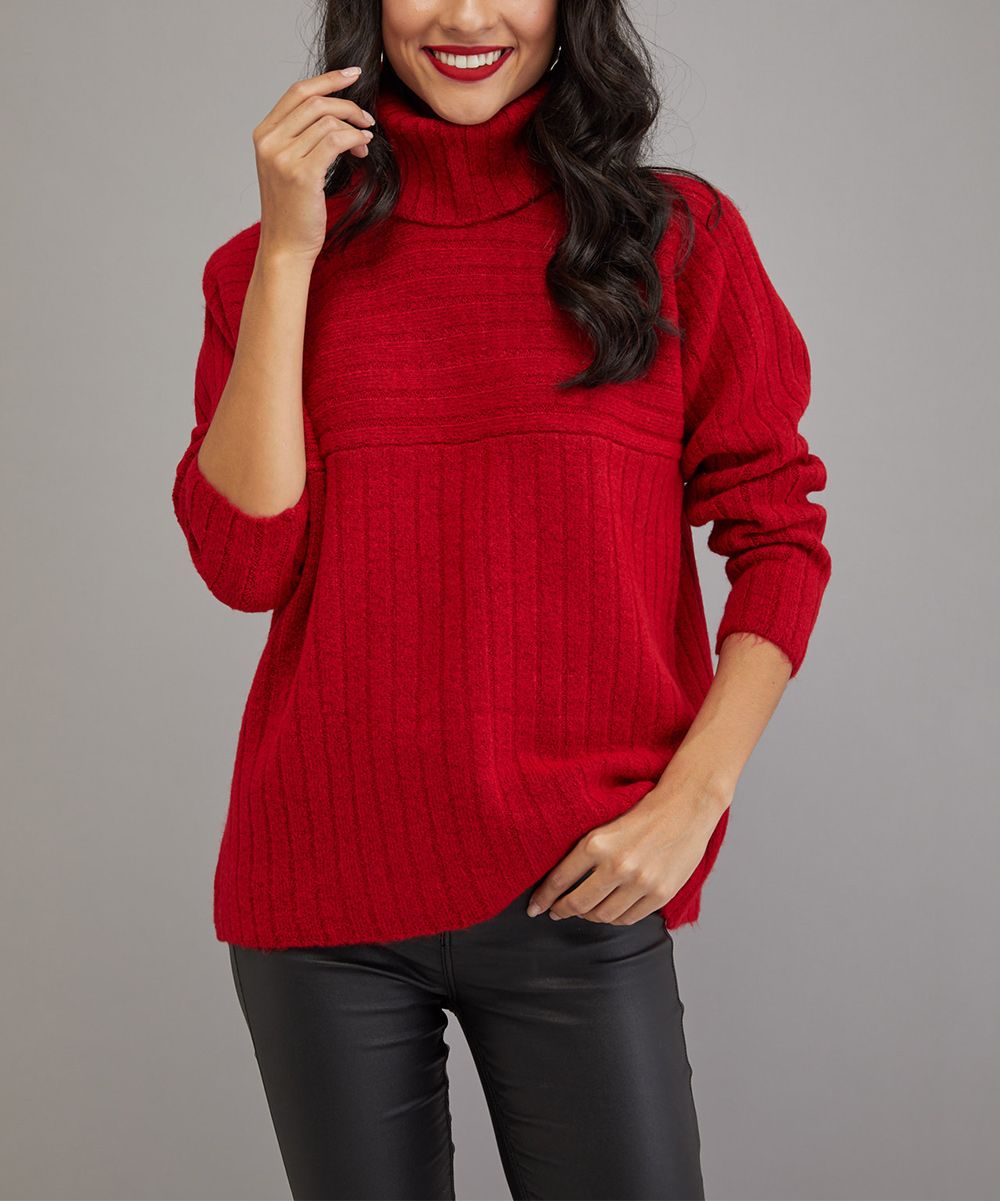 Milan Kiss Women's Pullover Sweaters RED - Red Turtleneck Sweater - Women | Zulily