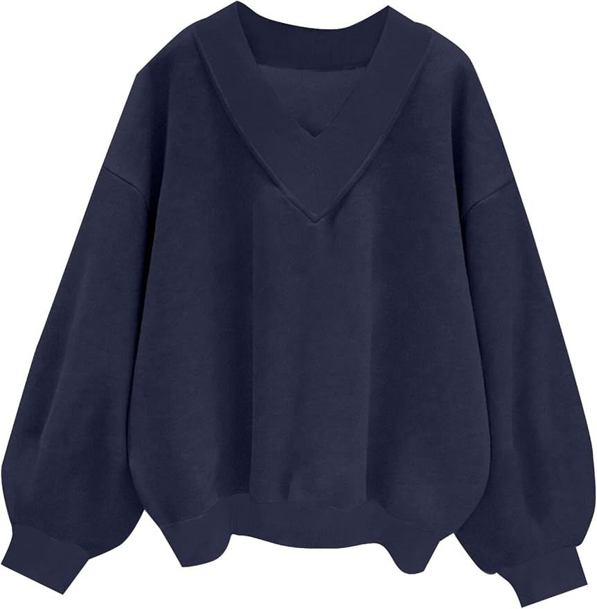 Remidoo Oversized Sweatshirt for Women V Neck Sweatshirts Casual Fleece Long Sleeve Pullover Top | Amazon (US)