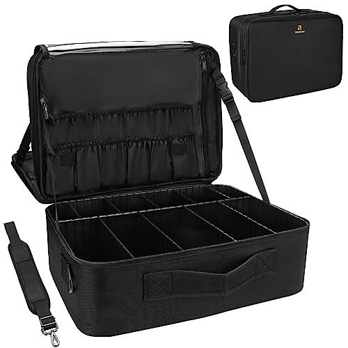 Relavel Extra Large Makeup Case with Plastic Dividers Washable and Easy to Clean, Travel Makeup Train Case Professional Makeup Artist Bag Portable Nail Organizer Box Art Supply Case (Black) | Amazon (US)