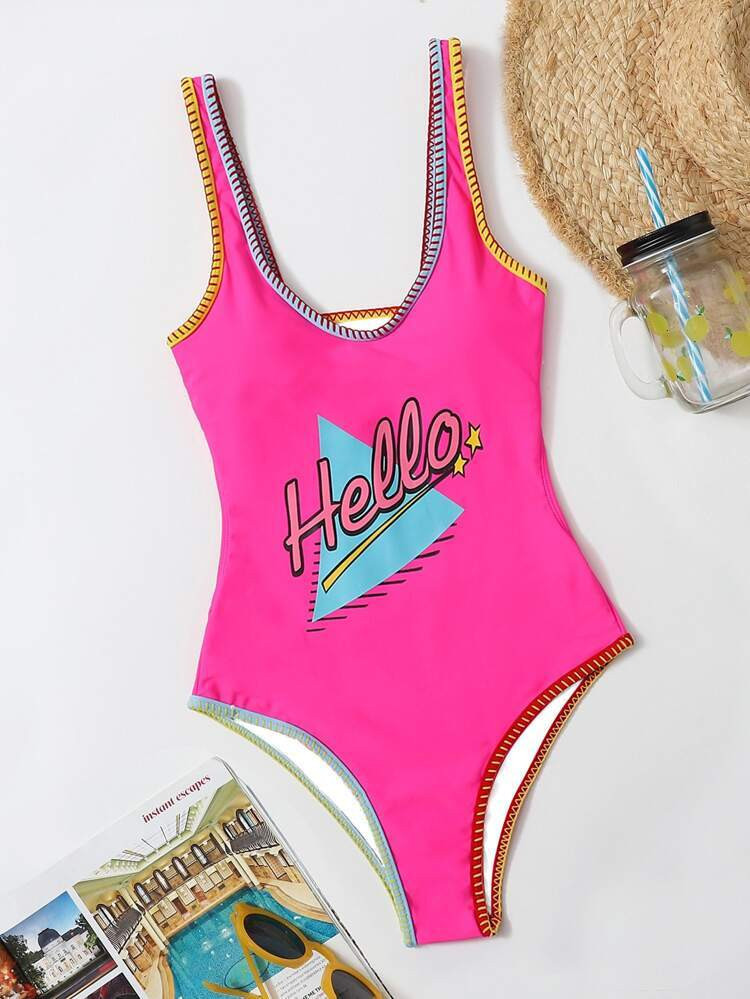 Letter Graphic One Piece Swimsuit | SHEIN