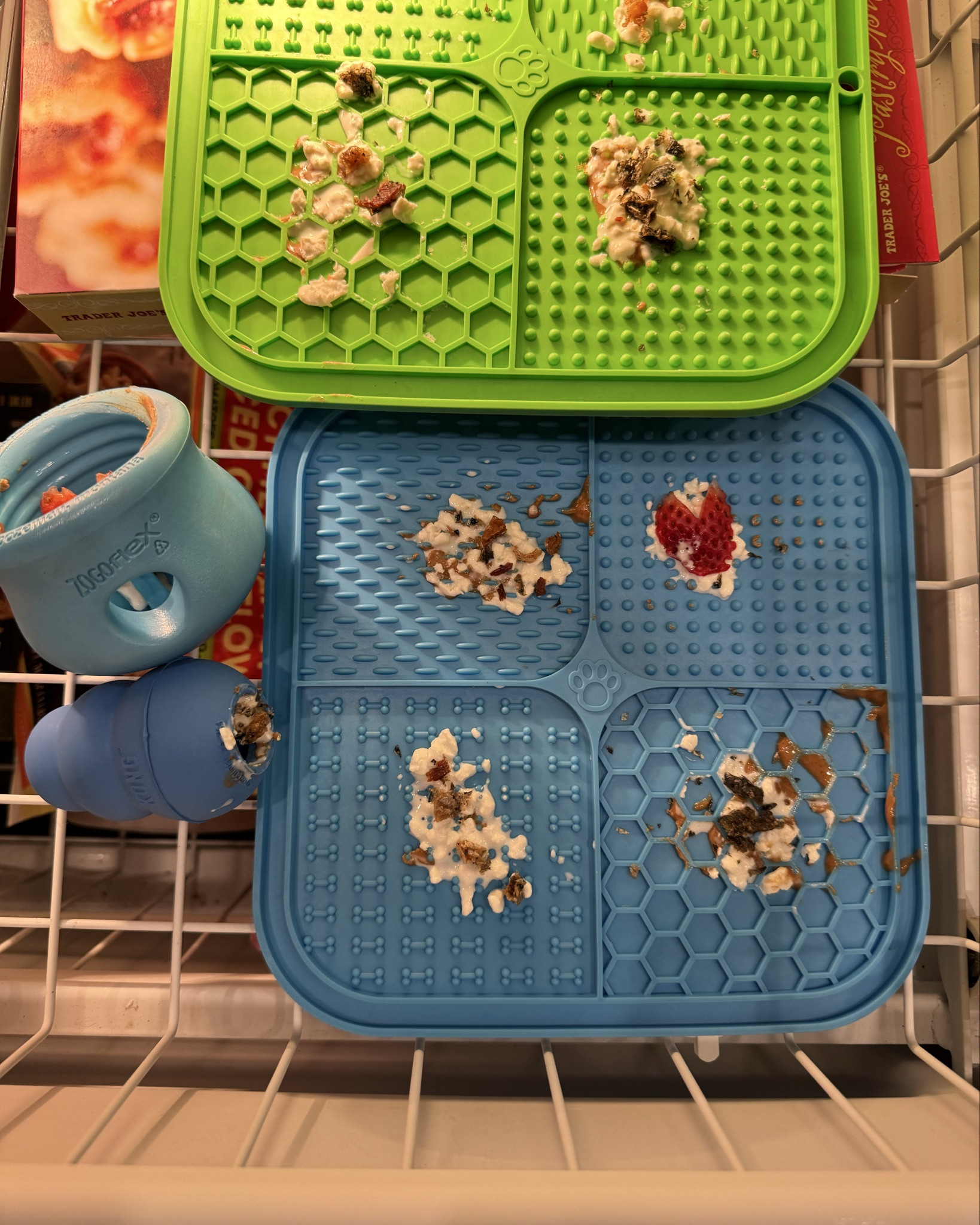 My freezer is always full of enrichment toys for my dogs. I usually prep them over the weekend & give them to my dogs when I need some peace like when I work out. I like to use a combination of enrichment dog toys, such as lick mats, West paws Toppl & Kong. I used cottage cheese, strawberries & Trader Joe’s, salmon treats this week.

#LTKPets #LTKHome