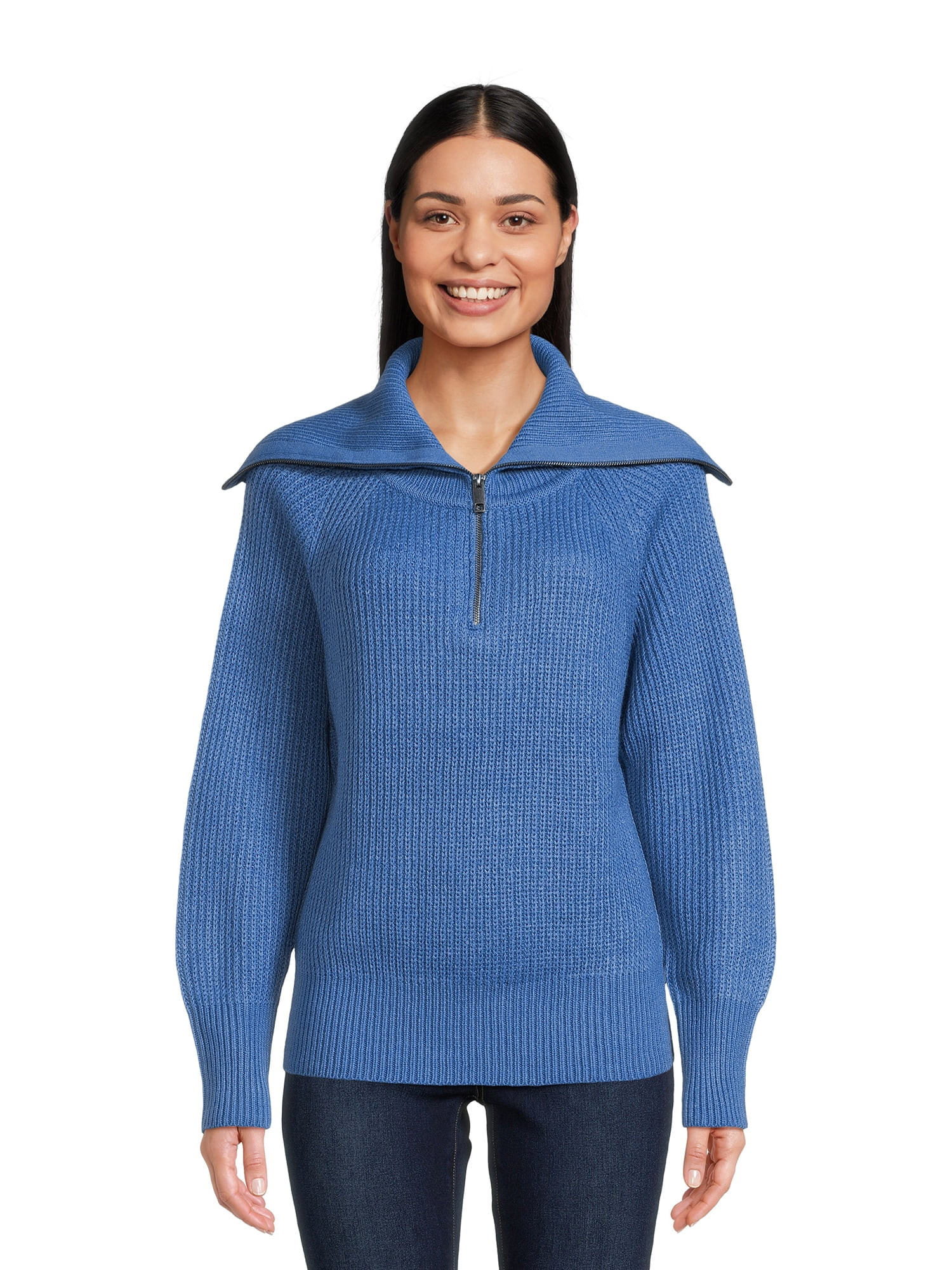 RD Style Women’s Quarter Zip Sweater with Extended Collar, Midweight, Sizes XS-3XL | Walmart (US)