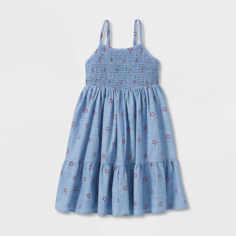 Girls&#39; Printed Tiered Sleeveless Dress - Cat &#38; Jack&#8482; Blue S | Target