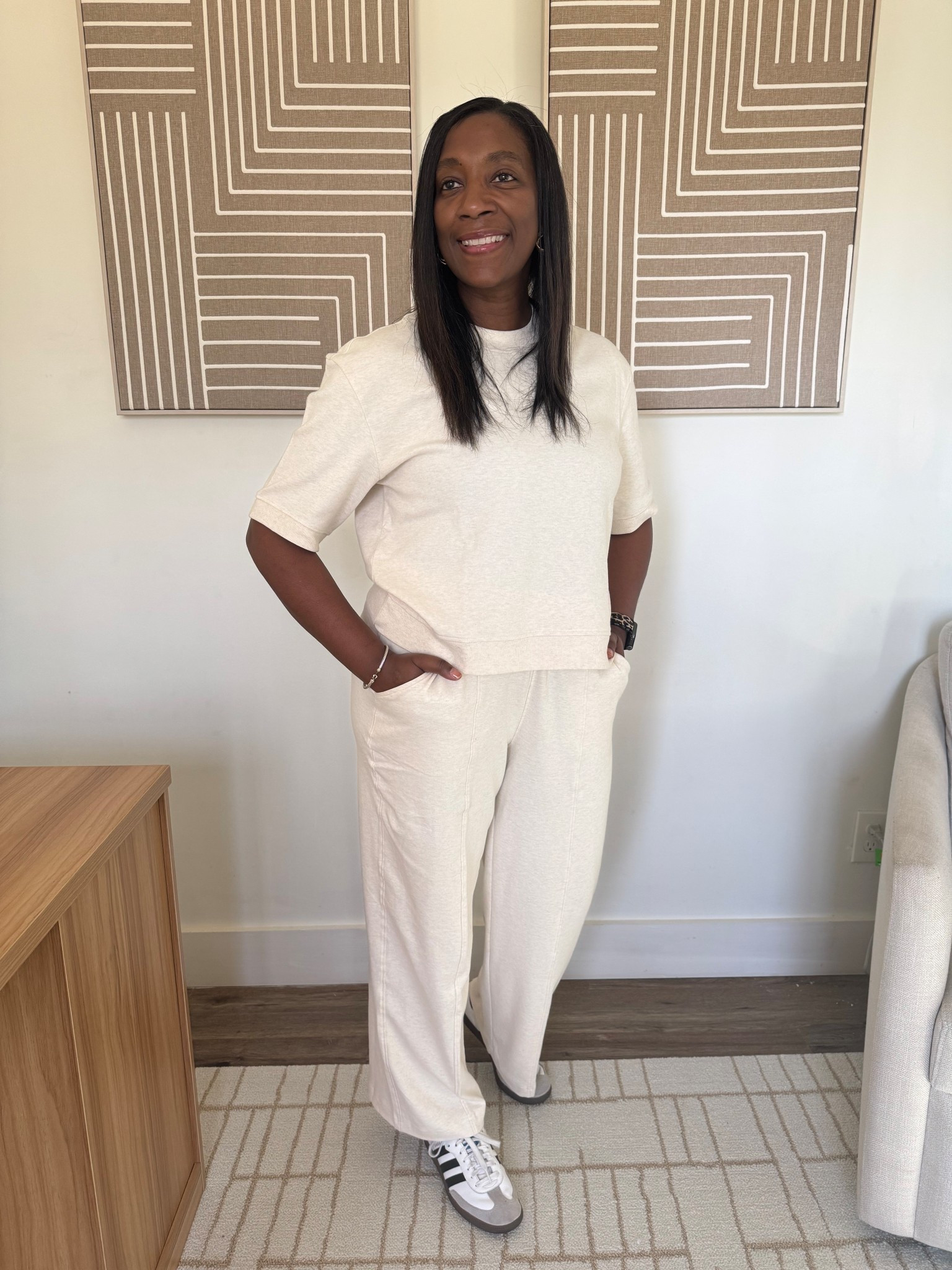 Pact cream pants and short sleeve top size medium in both to and bottom. 

#LTKootd #LTKOver40 #LTKgrwm