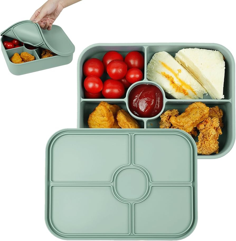 4 Compartments Lunch Box with Sauce Compartment, Leakproof Silicone Bento Box Adults, BPA-Free, R... | Amazon (US)