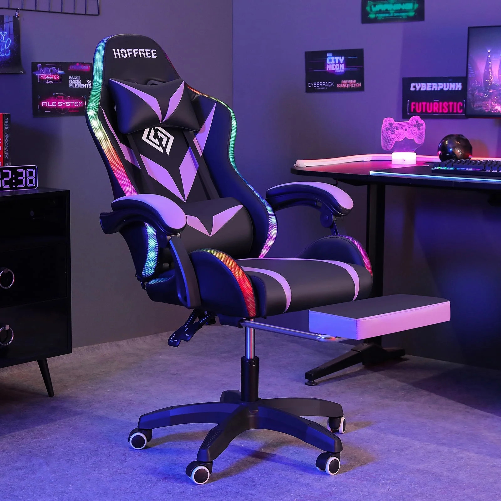 HOFFREE Gaming Chair with Footrest Massage Office Chair High Back Computer Chair Leather Desk Cha... | Walmart (US)