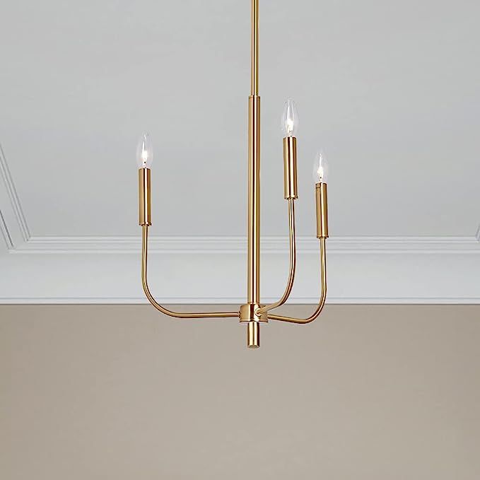 MOTINI 3-Light Farmhouse Chandelier in Gold Brushed Brass Finish, Hanging Candle Pendant Lighting... | Amazon (US)