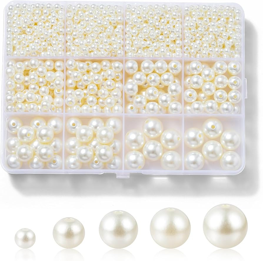 1200 Pcs Pearl Beads for Jewelry Making, 5 Size Round Pearls for Bracelets Making Kit Small Pearl... | Amazon (US)
