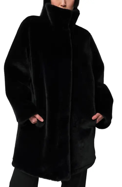 Apparis Blair Mid Length Recycled Polyester Pluche™ Faux Fur Coat in Noir at Nordstrom, Size Medium | Nordstrom