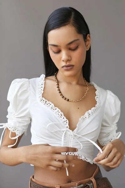 UO Megan Eyelet Cropped Top | Urban Outfitters (US and RoW)