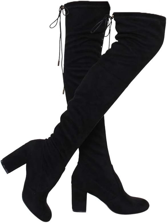 Women's Thigh High Boots Stretchy Over The Knee Chunky Block Heel Boots | Amazon (US)