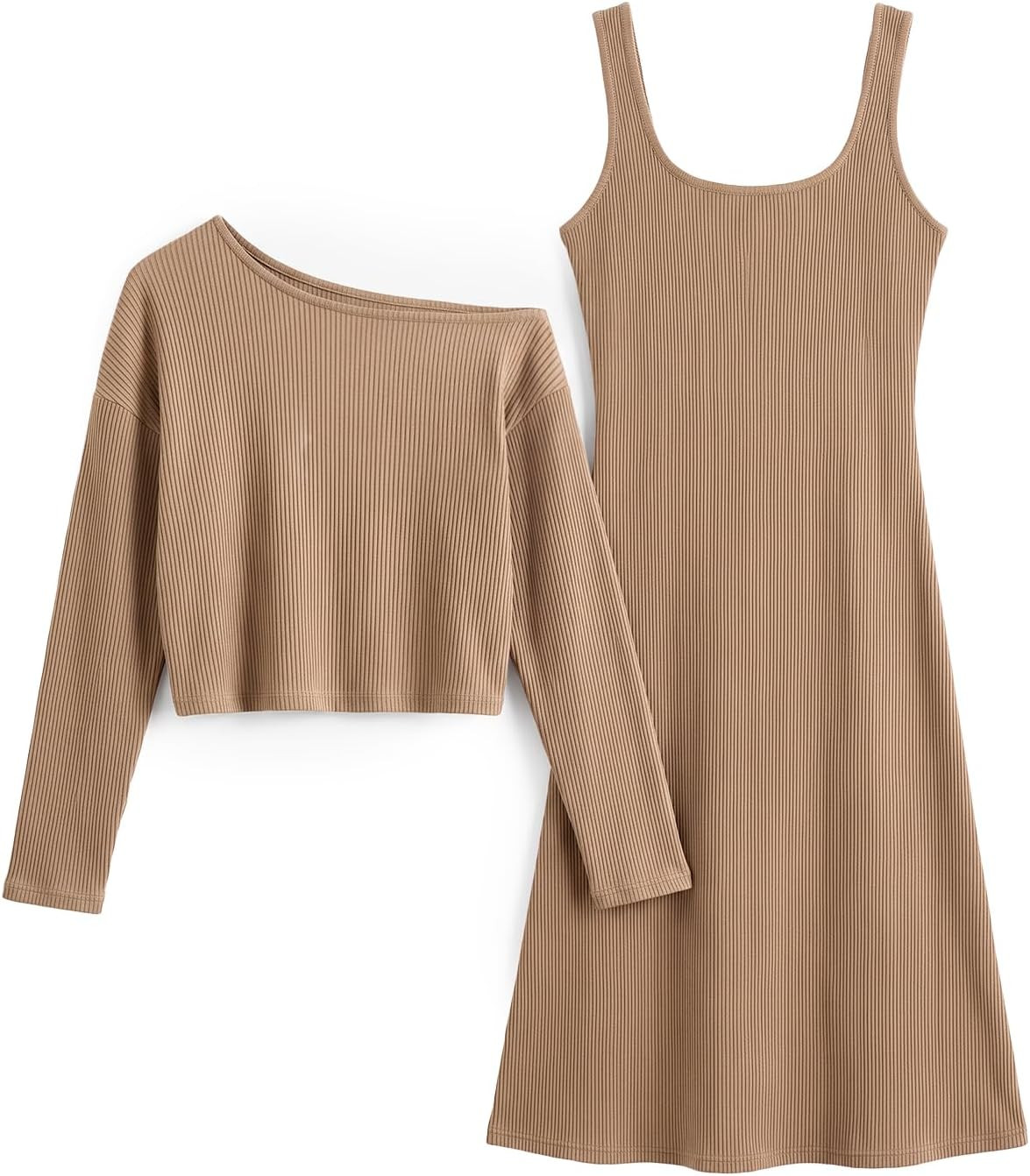 Wenrine Womens 2 Piece Ribbed Knit Sweater Dress Set Fall Knit Outfits | Amazon (US)