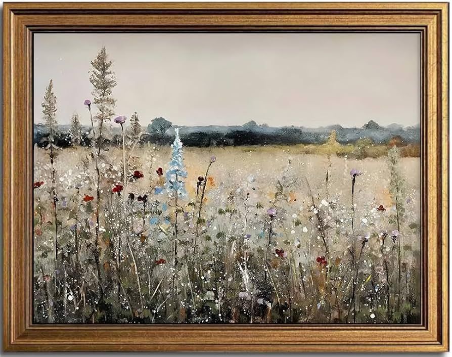 KBKBART Gold Framed Canvas Print Wall Art, Vintage Wall art Wildflower Field Vintage Print, Neutr... | Amazon (US)