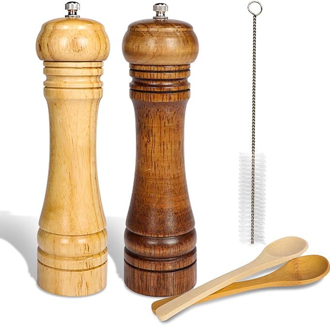 HINGWAH Salt and Pepper Grinders Set of 2 - Oak Wooden Salt and Pepper Mills Shakers with Cleanin... | Amazon (US)