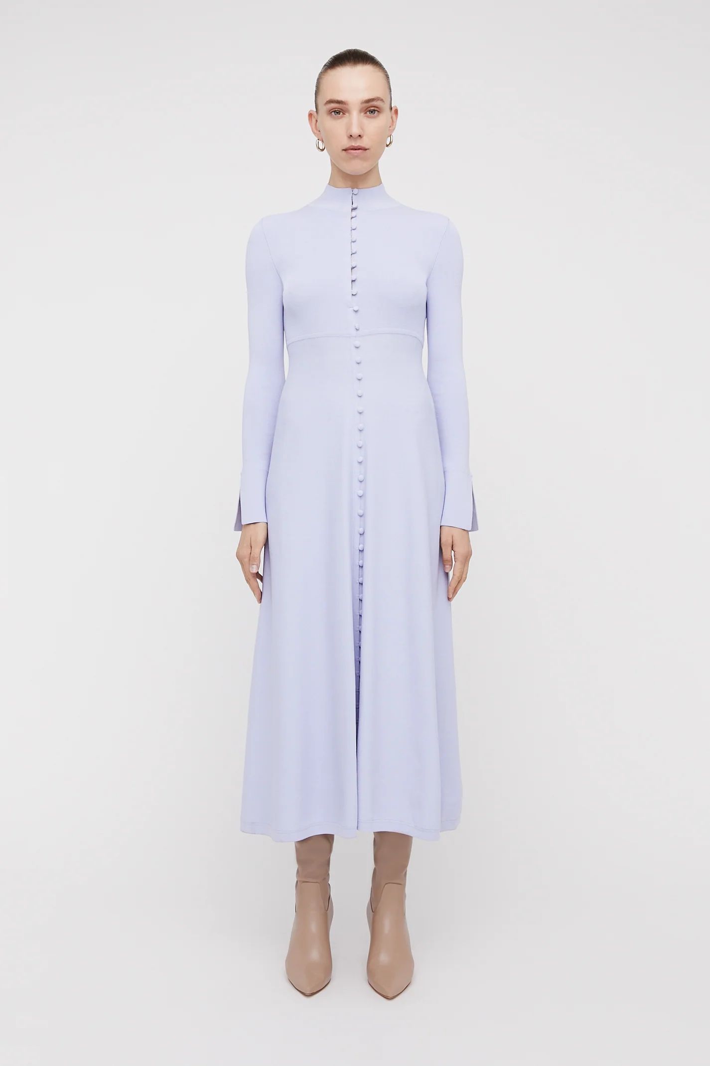Crepe Knit Button Polo Dress Lilac | Scanlan Theodore