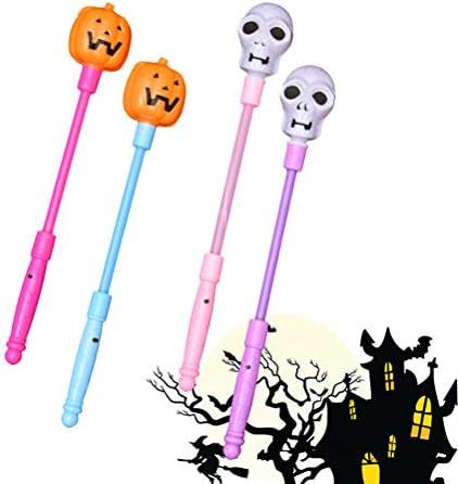 NUOBESTY 4 Pcs Halloween Glow Sticks Pumpkin Skull Head Magic Sticks Fluorescent Magic Wands Ligh... | Amazon (US)
