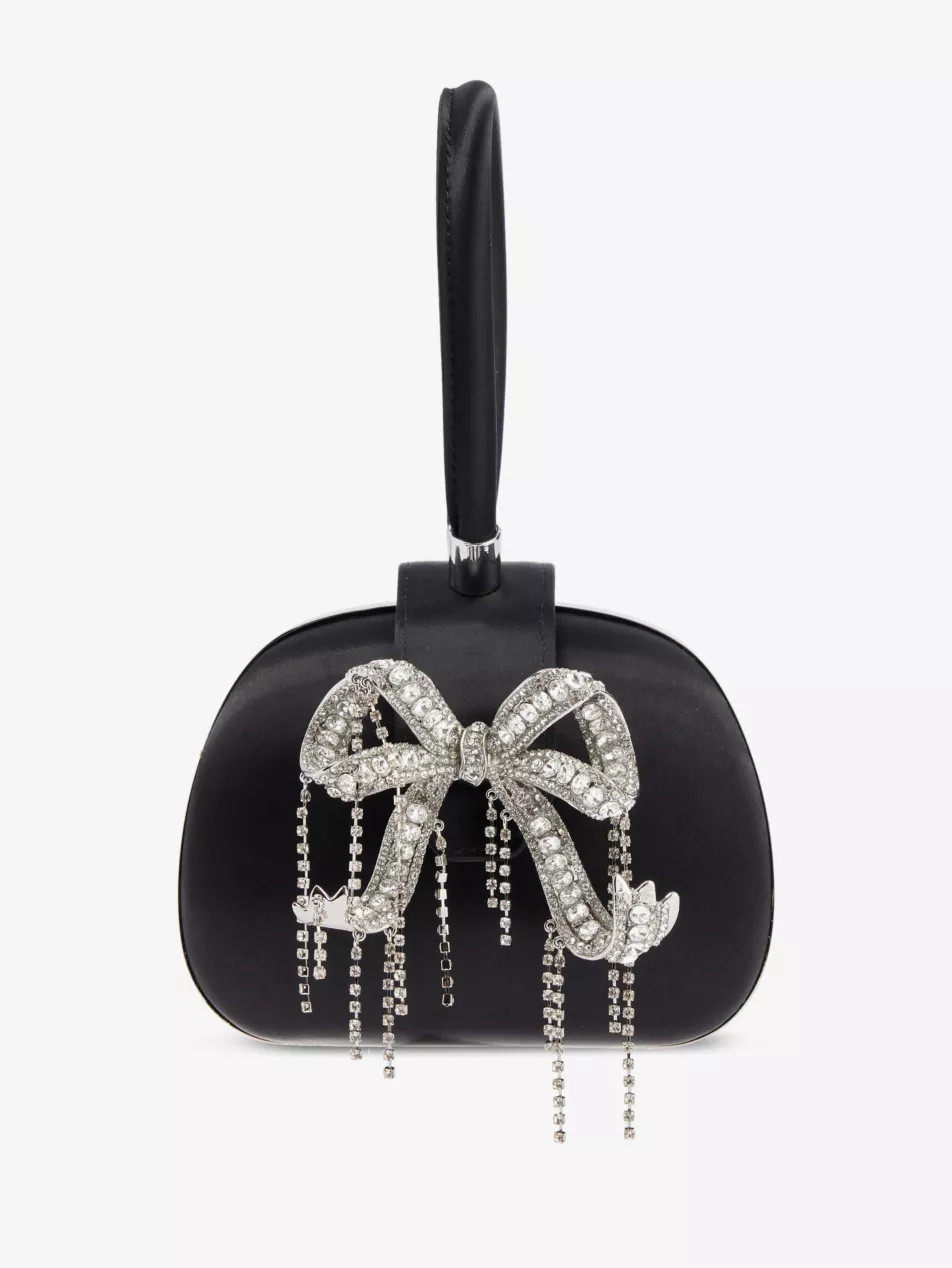 Bow-plaque satin clutch bag | Selfridges