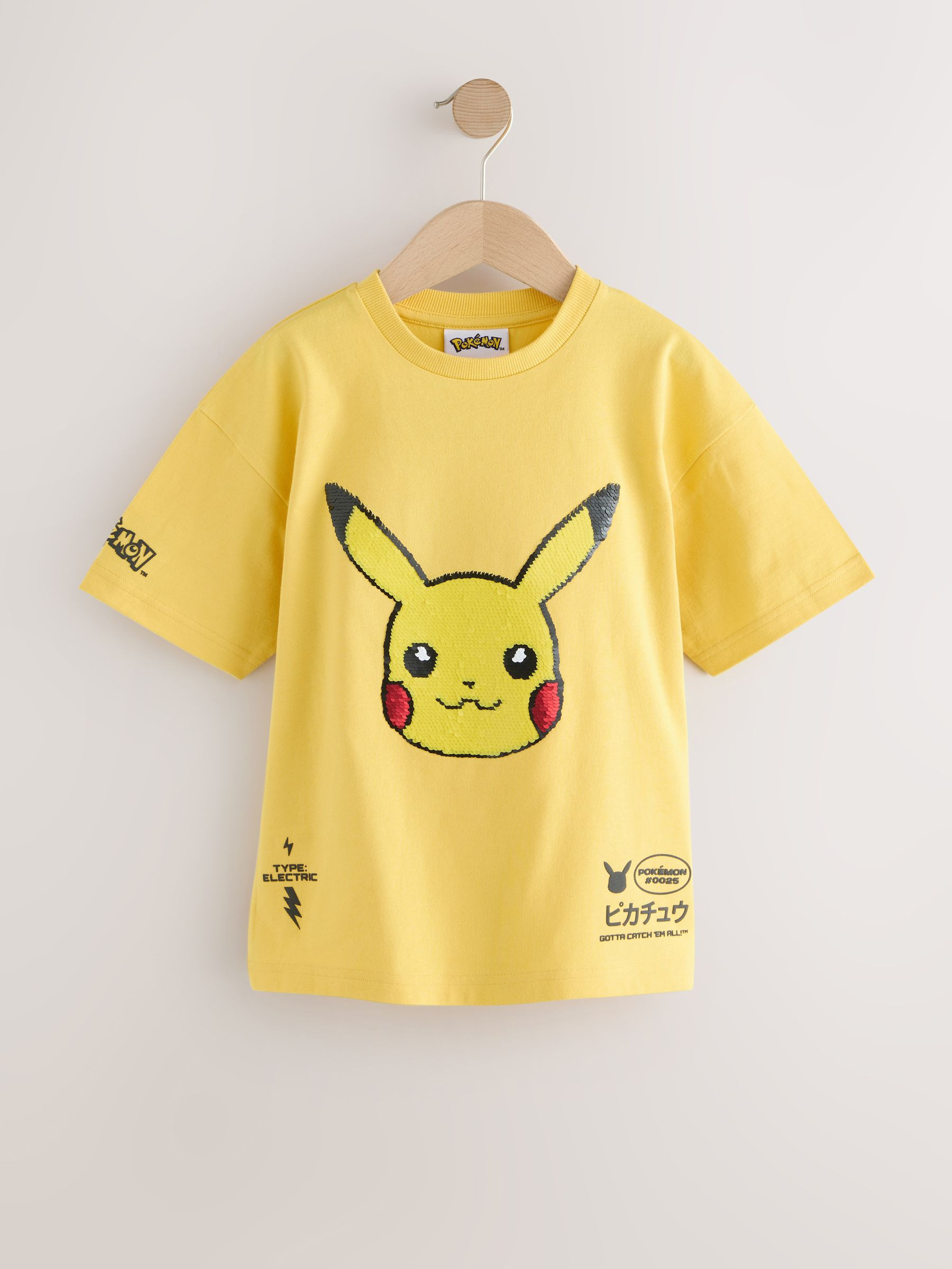 Next Yellow Sequin Pokémon Short Sleeve T-Shirt (3-16yrs) | Next US