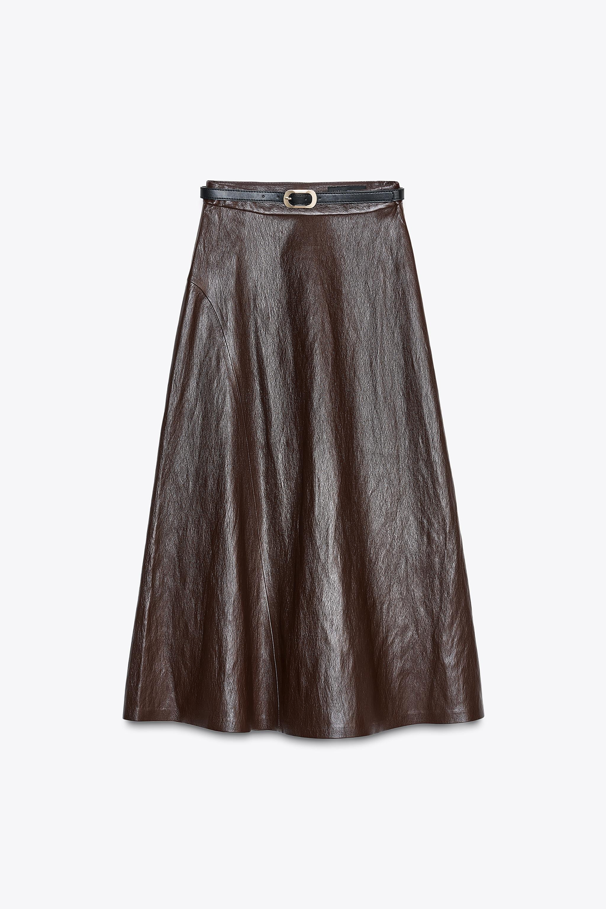 FAUX LEATHER BELTED MIDI SKIRT | Zara Canada