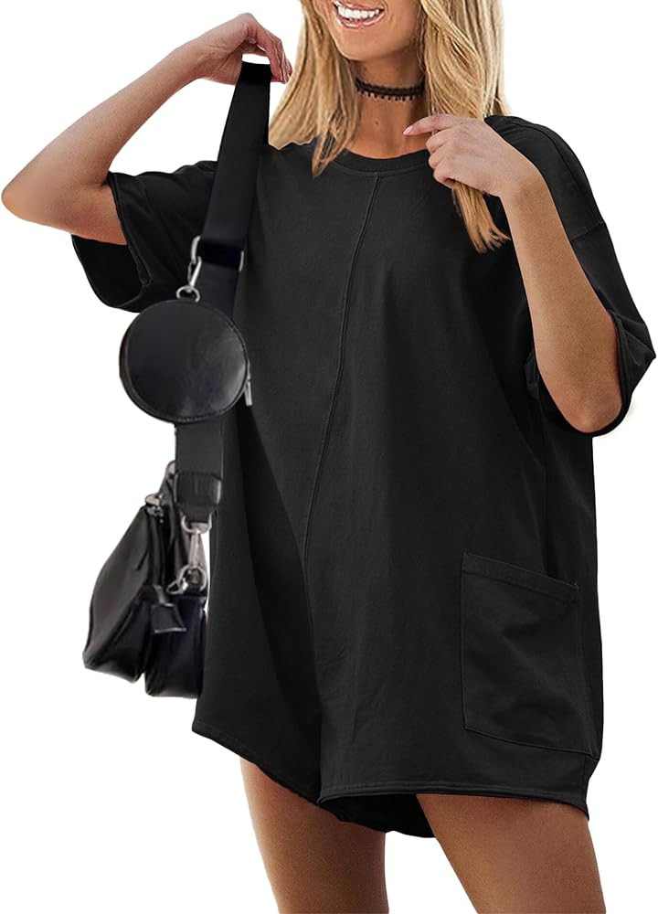 Ekouaer Summer Rompers for Women Short Sleeve Oversized T-shirt Romper Reversible Baggy Jumpsuit ... | Amazon (US)