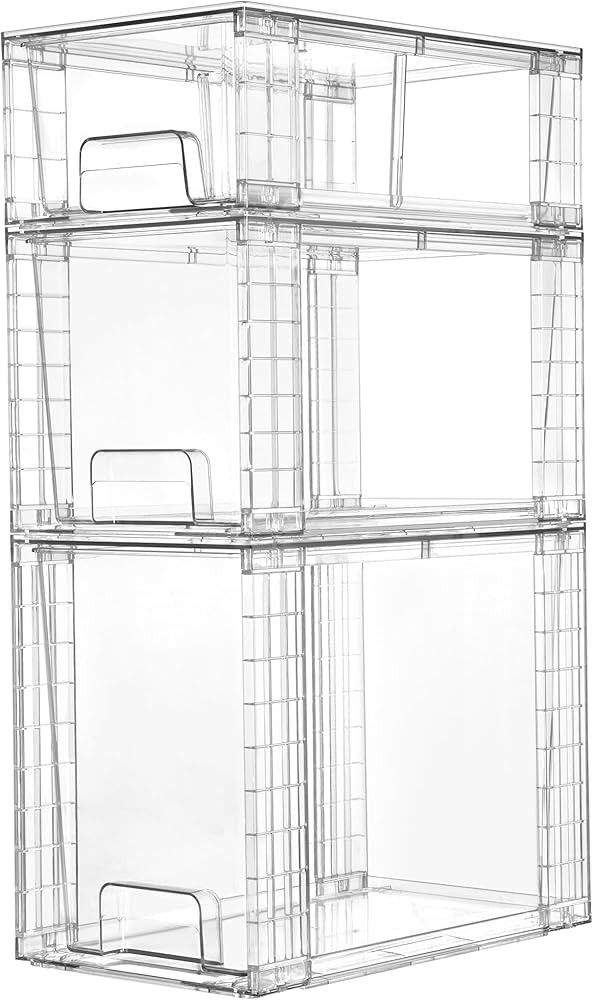 Vtopmart 3 Pack Clear Stackable Storage Drawers,Easy to Assemble Bathroom Organizers and Storage ... | Amazon (US)
