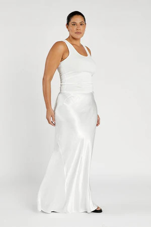 CHARLI WHITE SATIN MAXI SKIRT | DISSH