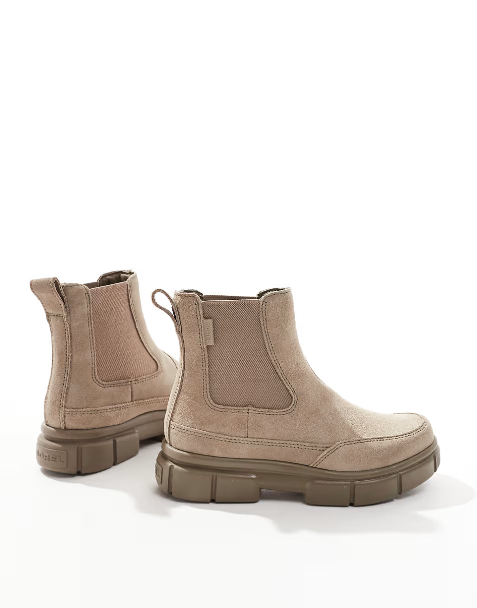 Sorel Explorer STRT suede chelsea boots in omega taupe and wet sand | ASOS (Global)