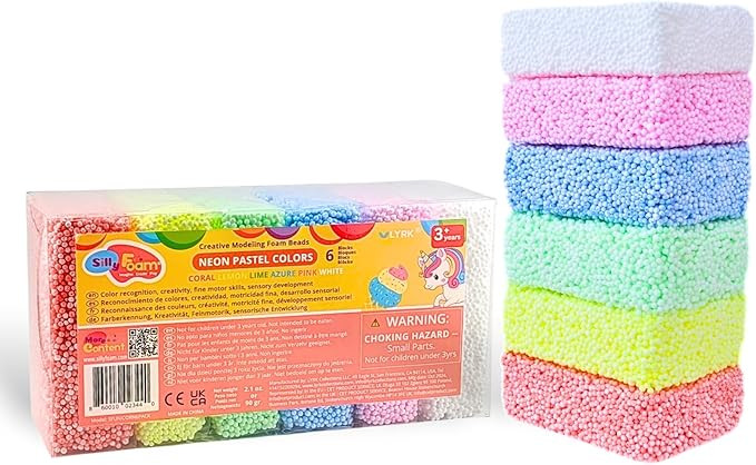 Silly Foam, Creative Modeling Foam Beads, 1-Pack of 6 Neon Pastel Colors, Perfect for Preschool a... | Amazon (US)