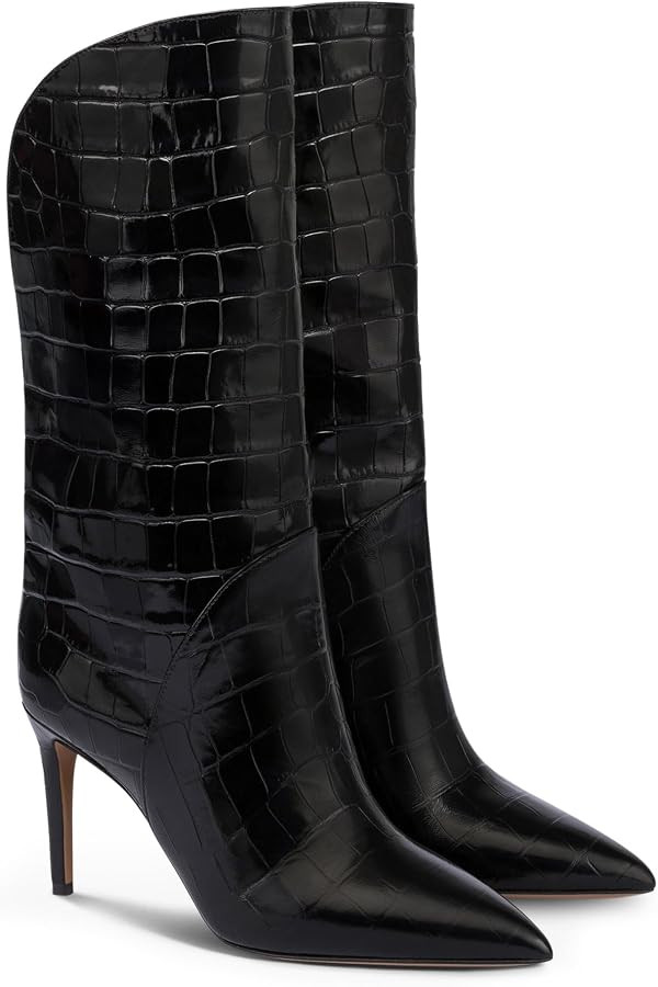 Coutgo Womens Mid Calf Boots Stiletto High Heel Pointed Toe Boots Pull On Suede Winter Dress Shoe... | Amazon (US)